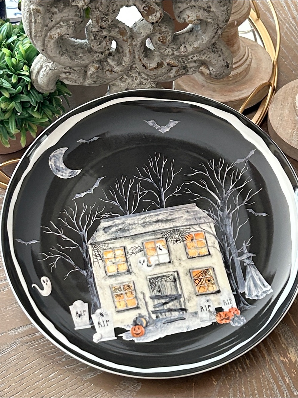 NEW! Halloween Boo Ghost Haunted House Ceramic Serving Plate Dish